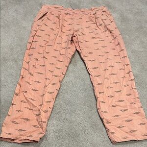 Free People Peach Cropped Ankle Pants with Feather Print